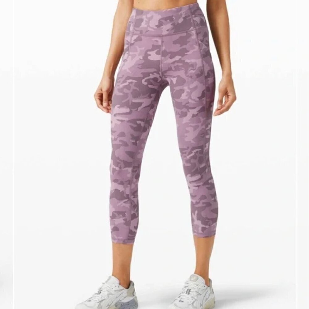 Lululemon Time To Sweat Crop 23" Incognito Camo Pink Taupe Multi size 10
